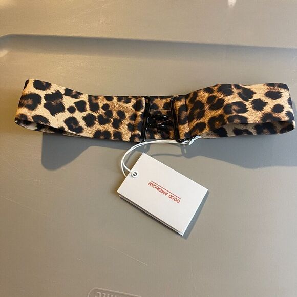 Good American Swim Belt XS 0 Leopard Animal Print Natural Matte Stretchy NEW - Picture 3 of 9